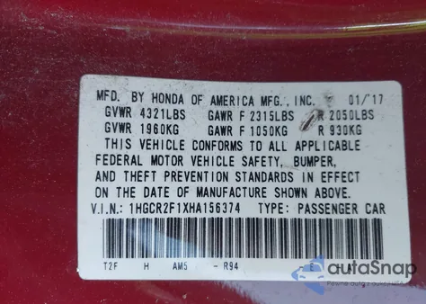 2017 Honda Accord Sport Se z USA, uszkodzony, nr VIN 1HGCR2F1XHA156374